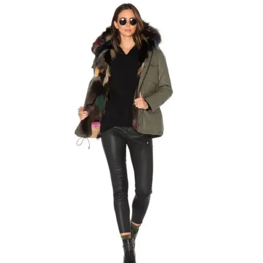 SAM. Mini Limelight Fox Fur Reversible Vest with Army Green Parka Size M - Picture 2 of 15